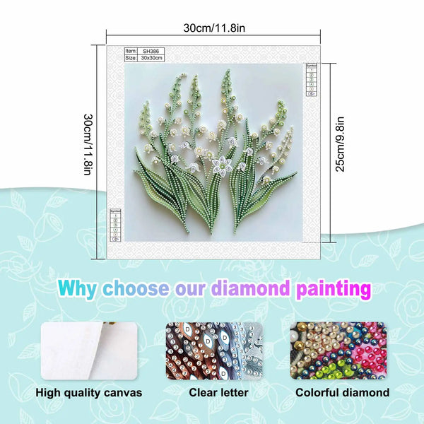Blatt- und Blumenkunst-Mal-Set mit grün-weißem floralem Design auf Leinwand.