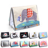 A high-contrast crinkle cloth book with a elephant design and a tummy time mirror for babies.