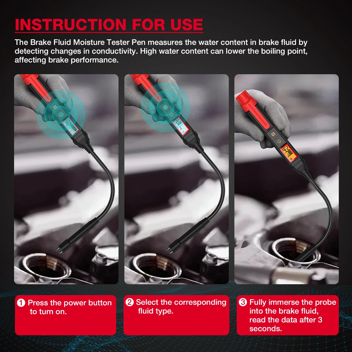 Digital Brake Fluid Tester with Backlit Display