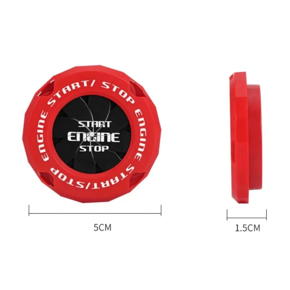 Red rotating protective cover for a car ignition start button with start and stop markings