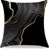 Black and gold marbled abstract pattern throw pillow cover with fine gold dots