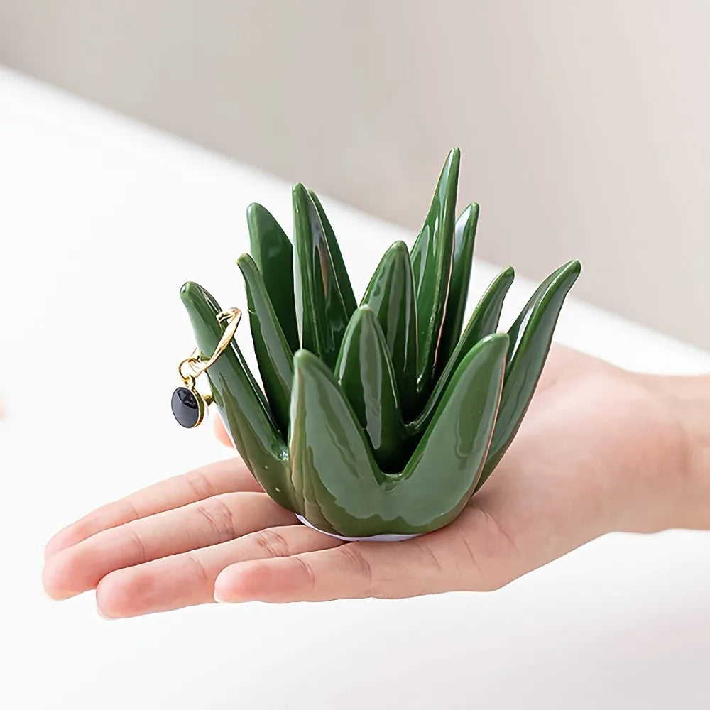 Ceramic Aloe Vera Jewelry Organizer with Ring Holder