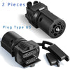 Two black waterproof plug adapters for trailer connections, including a 7-pin to 4/5-pin connector.
