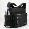 Black men's water-resistant nylon crossbody sling bag with a clear water bottle inside