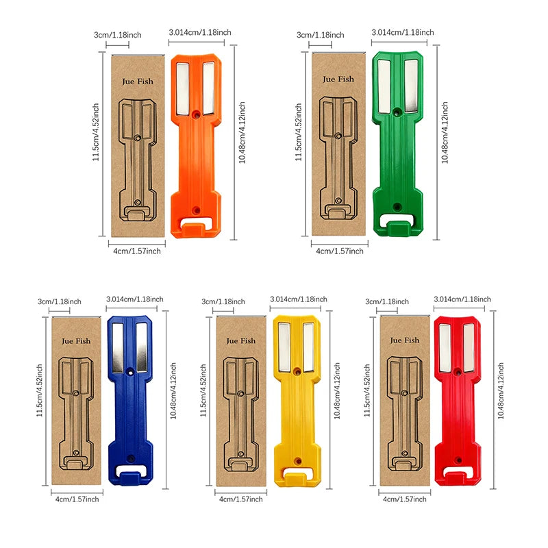A set of five magnetic wall-mounted organizers for spray cans in various colors including orange, green, blue, yellow, and re
