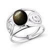 Vintage Sterling Silver Obsidian Ring with Sun and Flower Motif