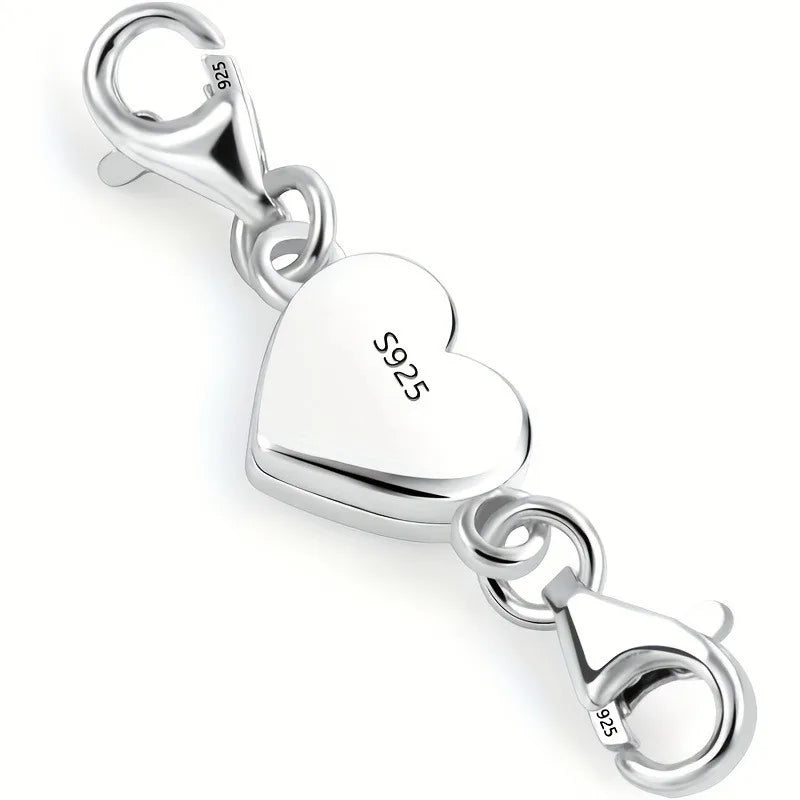 Silver heart-shaped magnetic clasp for necklaces and bracelets