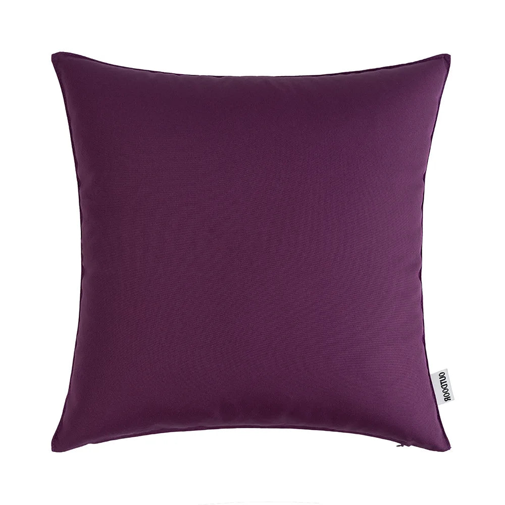 A square, deep purple linen-textured cushion cover or pillow.
