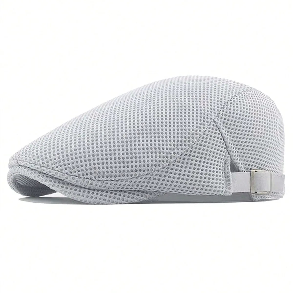 A light gray men's breathable mesh newsboy cap shown from the side.