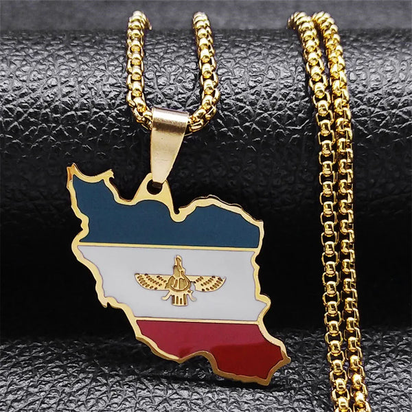 Stainless Steel Map Flag Pendant Necklace