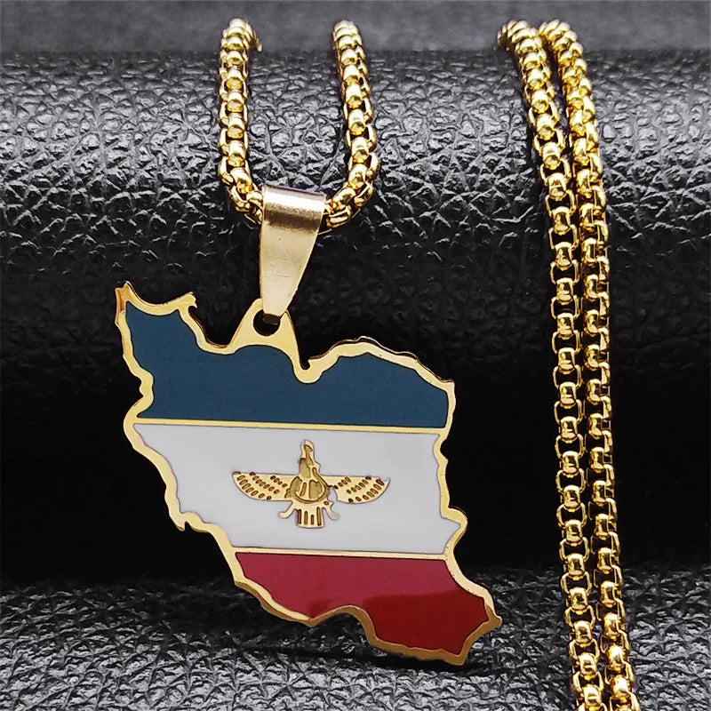 Stainless Steel Map Flag Pendant Necklace