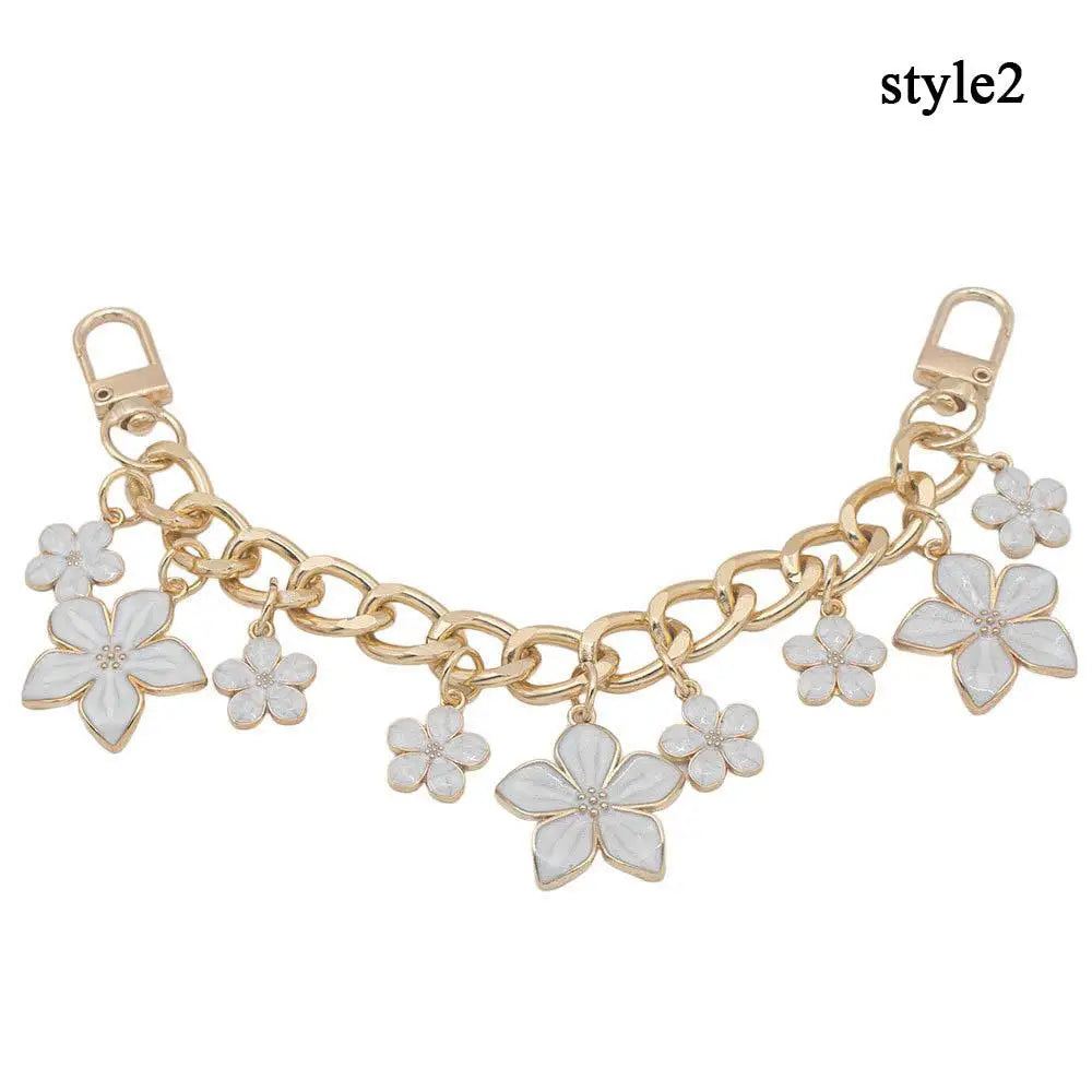 Cherry Blossom Bow Enamel Bag Chain with Heart Charms