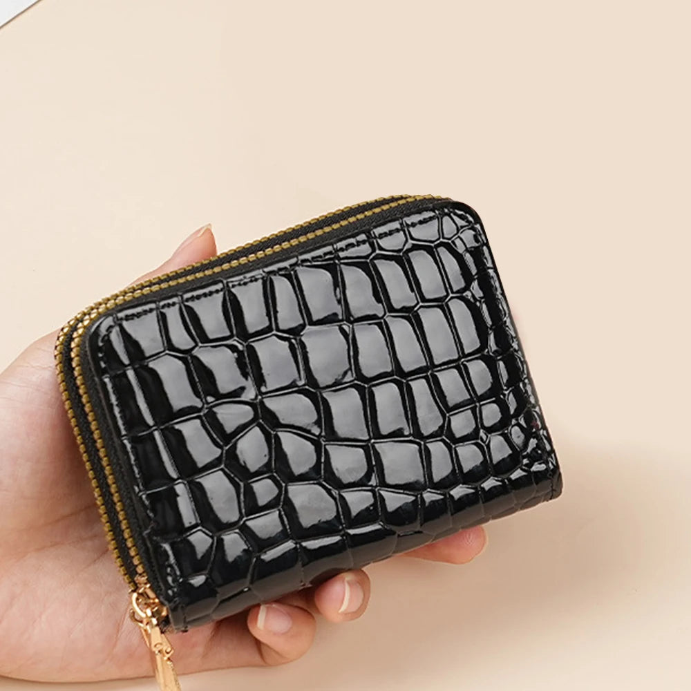 Premium PU Leather Compact Wallet with Double Zipper and Coin Pocket