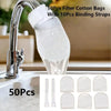 50 pieces of white filter cotton bags with 10 binding straps shown next to a kitchen faucet.