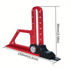 A red precision depth gauge with a graduated scale and a black base, showing a 90mm measurement.