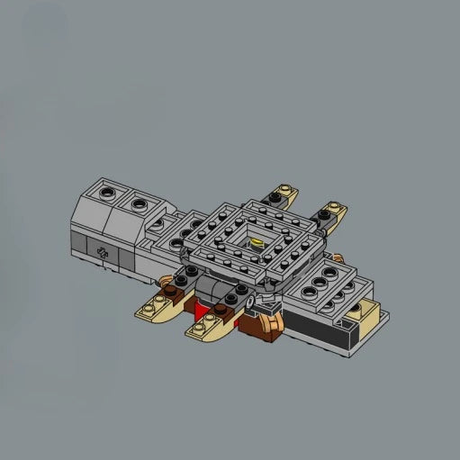 Modelo detallado de la Millennium Falcon construido con bloques de construcción.
