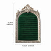 An arched resin jewelry display stand with a hand-painted floral design featuring a dark green velvet insert and an ornate si