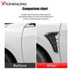 Comparison chart showing before and after images of car fender stickers for vehicle decoration and protection