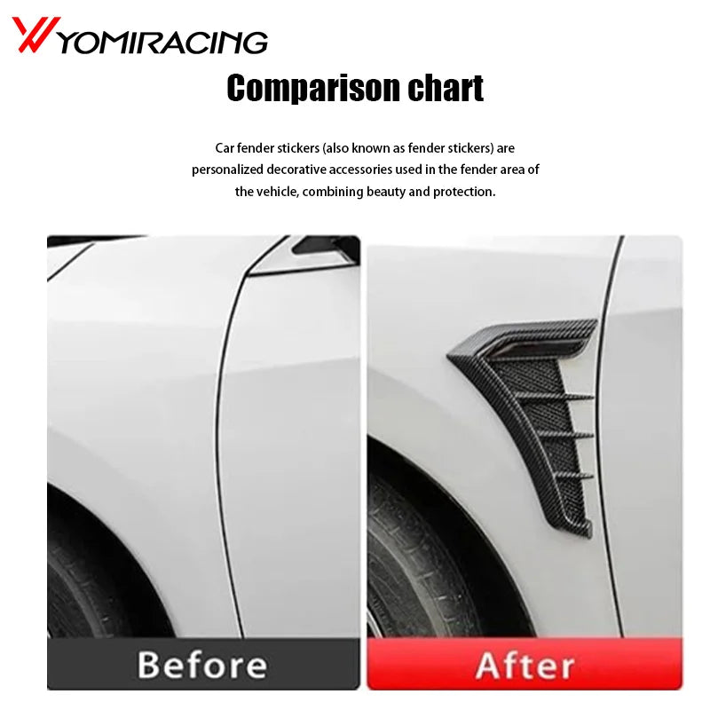 Comparison chart showing before and after images of car fender stickers for vehicle decoration and protection