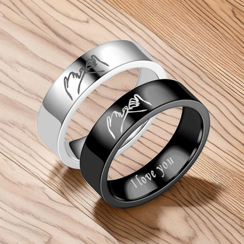 Titanium Steel Couple Rings with 'I Love You' Engraving