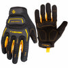 A pair of black and yellow TXBWSK work gloves shown against a white background.