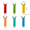Six silicone sensory chew necklaces in red, green, yellow, orange, teal, and blue stacked vertically.