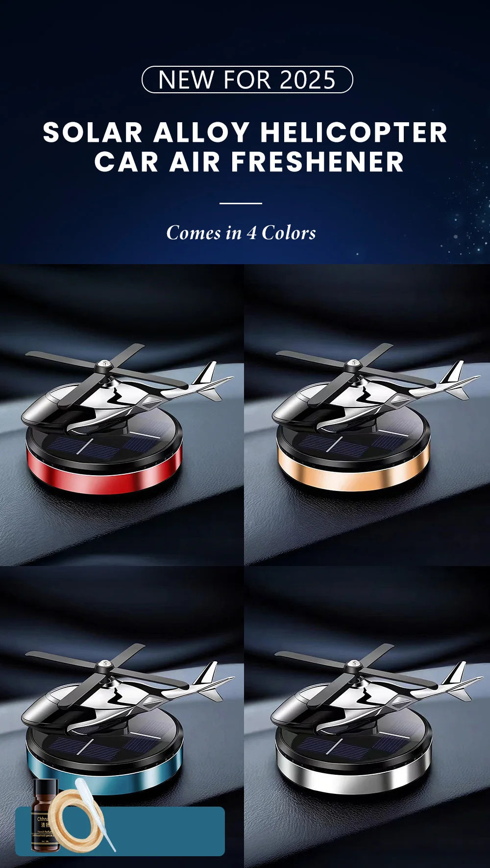 Solar-Powered Rotating Helicopter Car Air Freshener & Decorative Aromatherapy Diffuser
