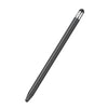 A black dual-nib capacitive stylus pen shown diagonally against a white background.