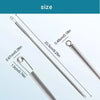 A close-up view of a spring drawstring needle threader tool showing various sizes and dimensions.