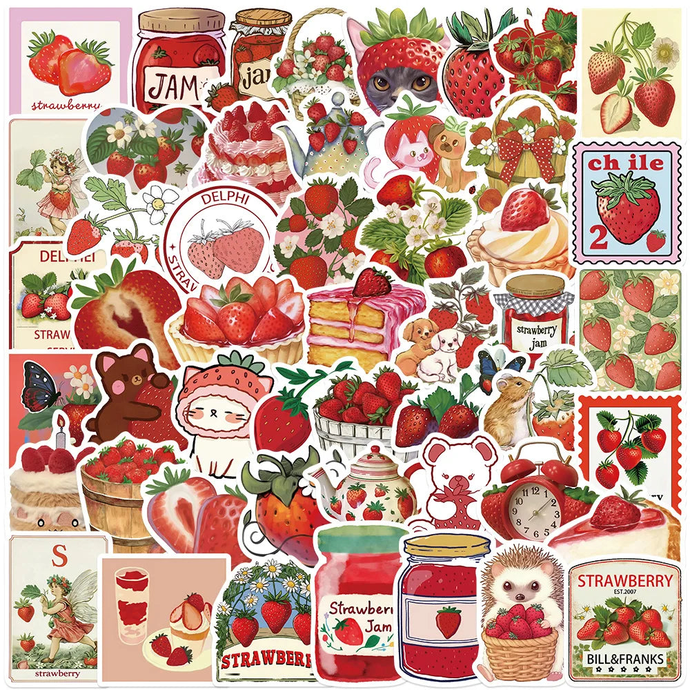 Cute Strawberry Waterproof Stickers Pack (50 Pcs)