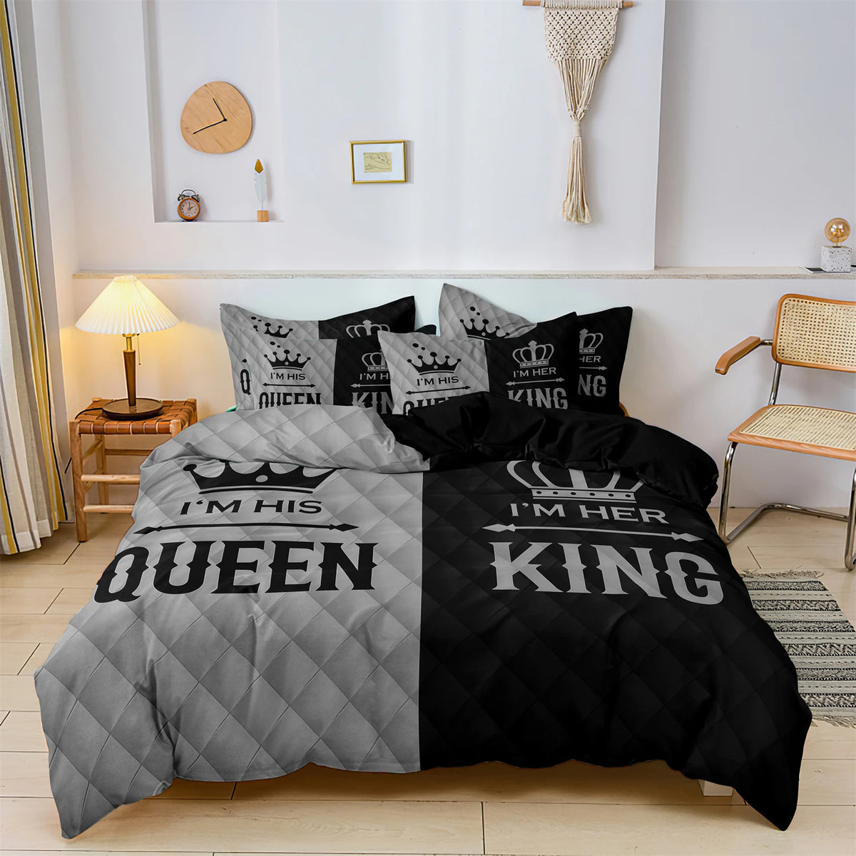 King & Queen Crown Print Duvet Cover Set