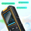 A black multi-function wall scanner device with a digital screen and various buttons is shown against a light background.