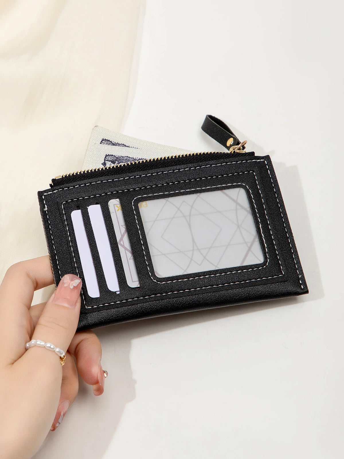 Slim Leather Card Holder Wallet with Secure Zipper