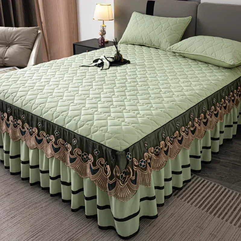 Gold Embroidered Lace Bed Skirt with Heart Pattern