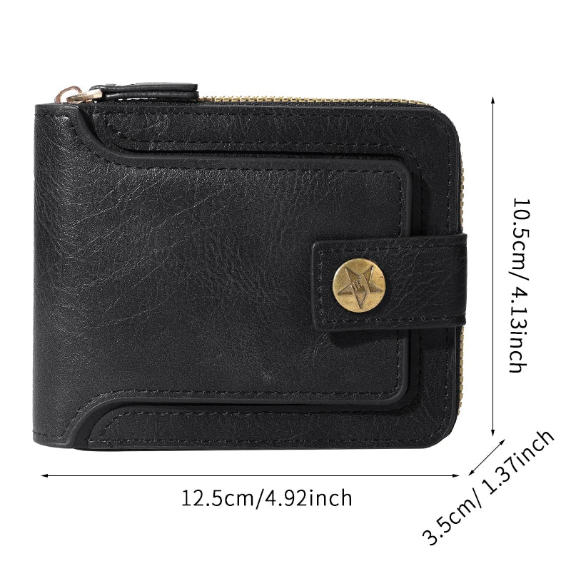 Vintage Zip-Around Bifold Wallet for Men