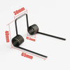A set of black double torsion springs with various dimensions shown against a white background.