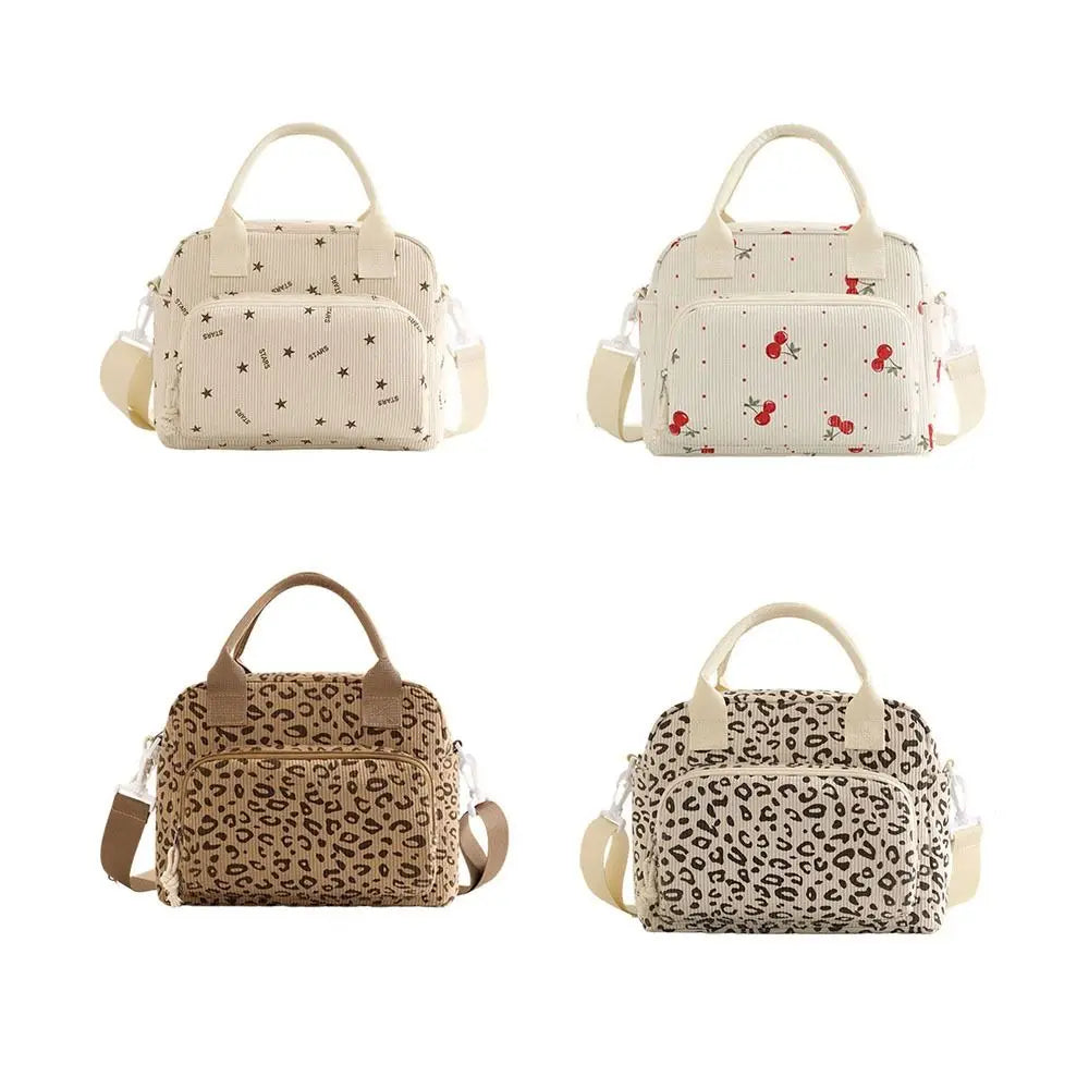 Strawberry Corduroy Insulated Lunch Bag with Large Capacity
