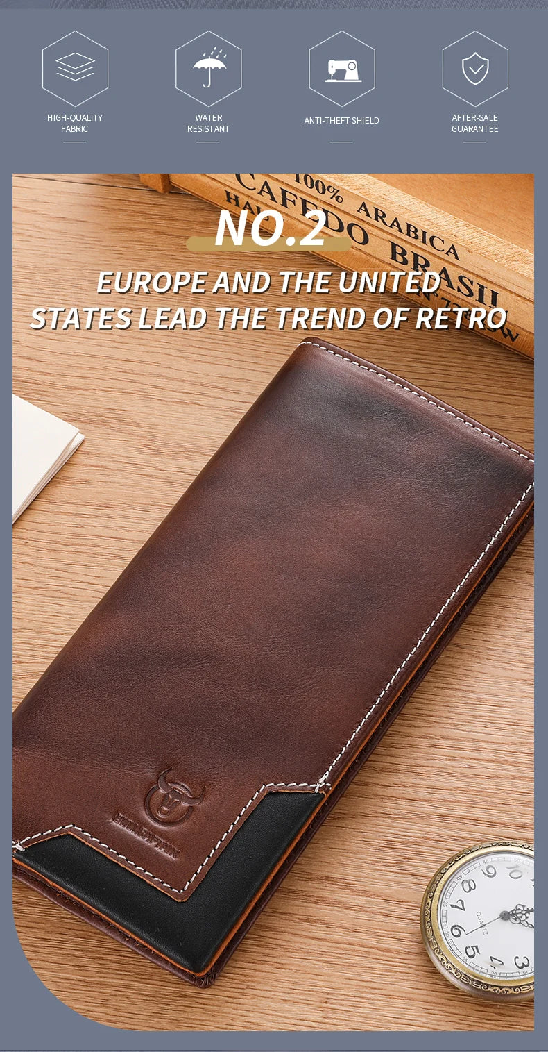Men's Genuine Leather RFID Blocking Long Wallet with Card Holder