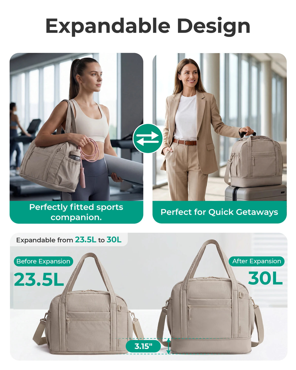 Expandable Travel Duffle Bag with TSA Toiletry Kit