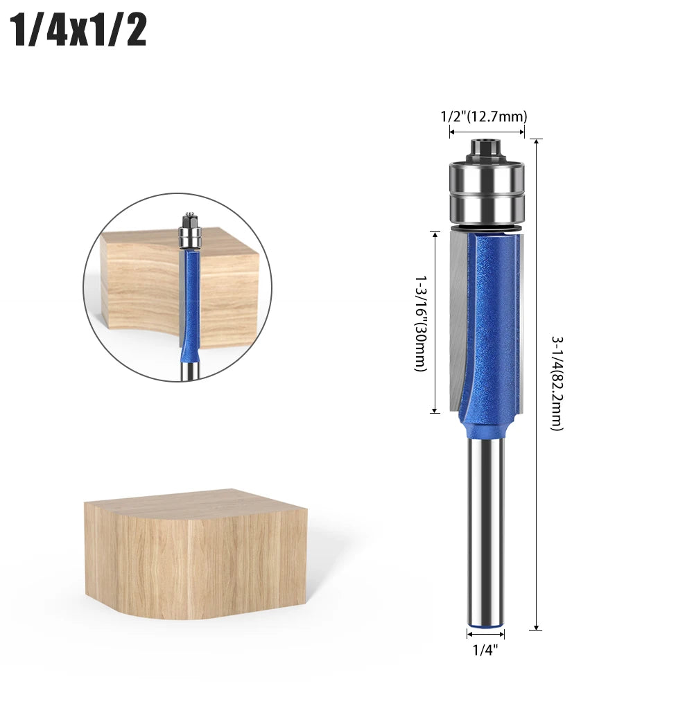 Flush Trim Router Bits with Dual Bearings – Set of 4 Sizes