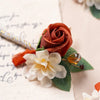 Burnt Orange Silk Boutonniere Set for Wedding Groom and Groomsmen