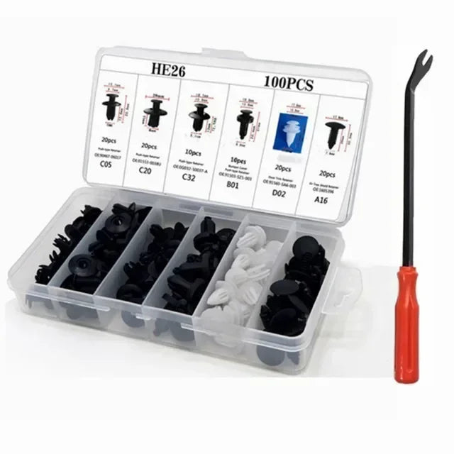 Universal Car Fastener Clip Kit – 100+ Pieces with Remover Tool