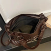 Rivet Punk Large Capacity Tote Bag with Adjustable Crossbody Strap