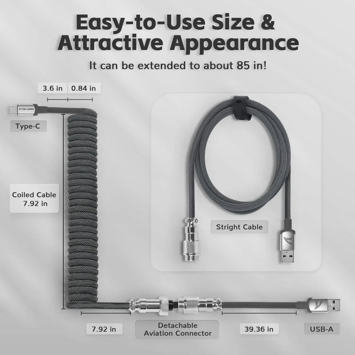Coiled USB-C Cable for Mechanical Keyboards with Aviator Connector
