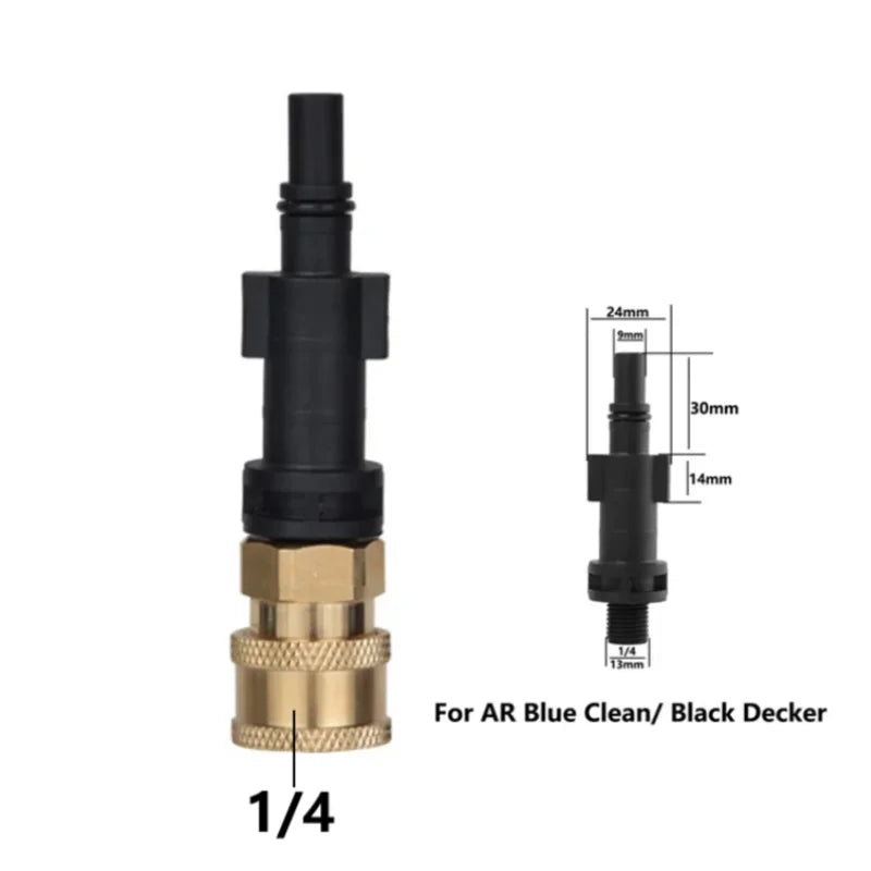 Black and brass quick release adapter for AR Blue Clean/Black Decker pressure washer