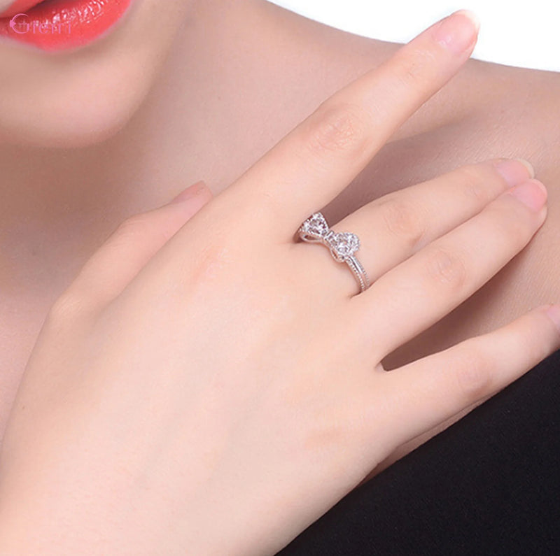 925 Sterling Silver Bowknot Ring with Cubic Zirconia