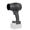 A gray handheld jet fan with a nozzle and base unit.