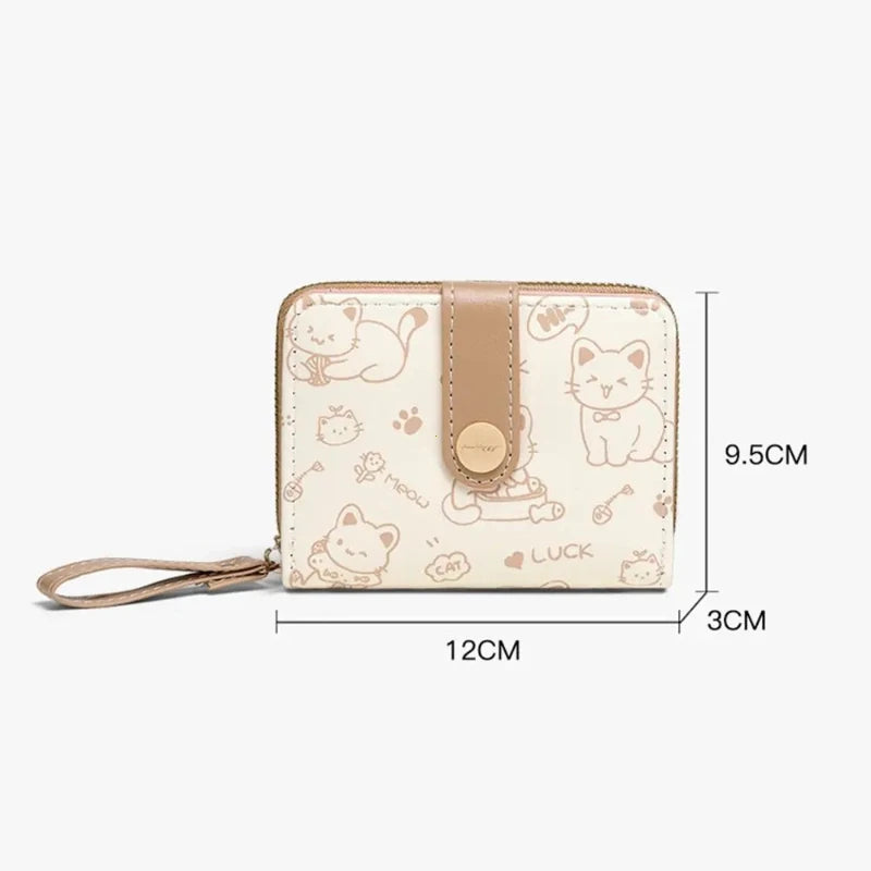 Cute Cat Face PU Leather Coin Purse with Wrist Strap
