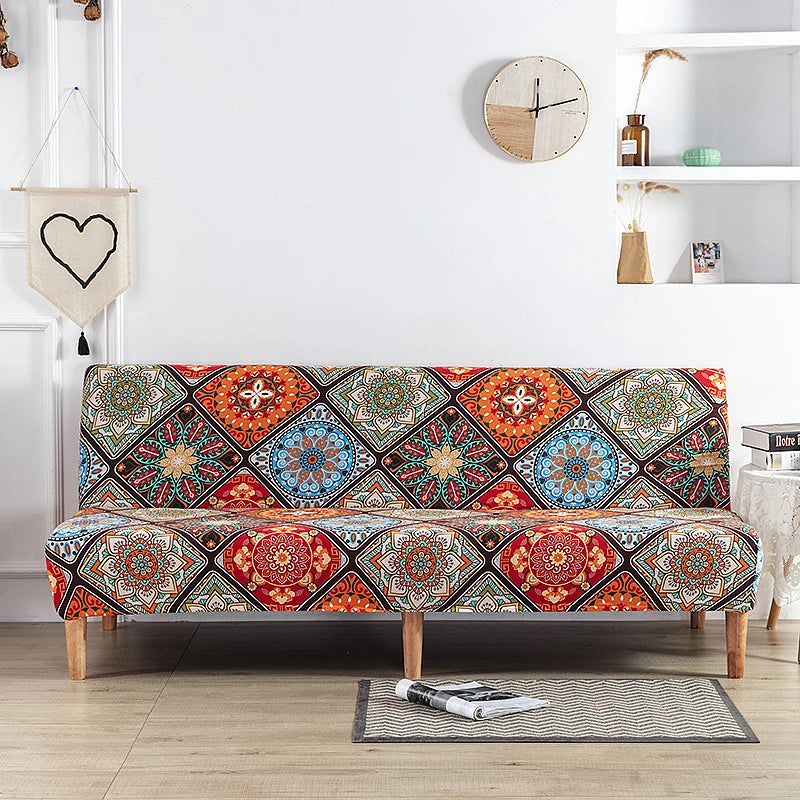 Stretchable Sofa Cover with Geometric Pattern for Futon Seats