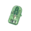 A clear green portable sewing kit stored in a translucent plastic travel case.